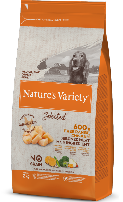 Natures Variety Dog Selected No Grain Medium Maxi Adulto Frango Campo